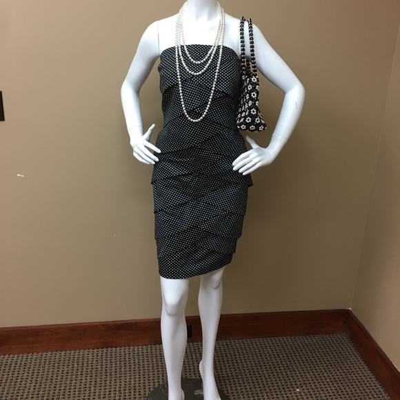 Dresses & Skirts - Black and white polka dot strapless dress-Size 16